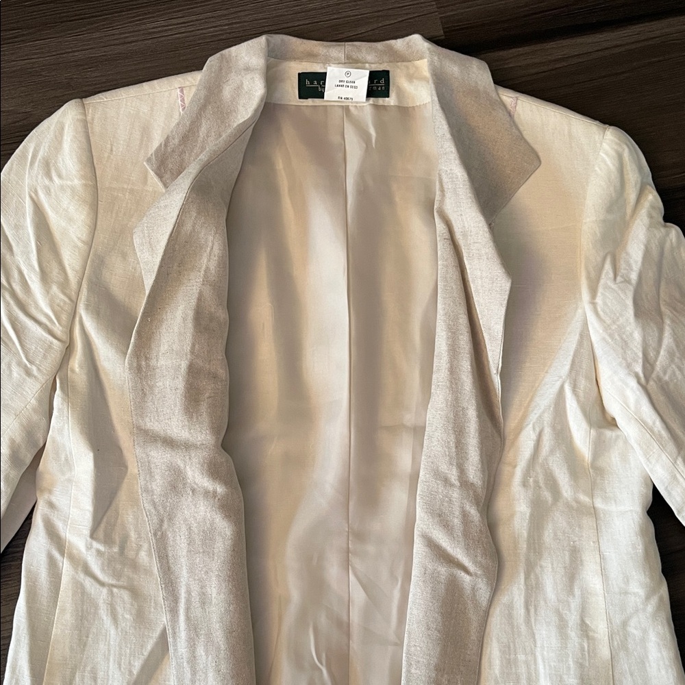 Harve Benard White Linen Open Front Blazer - Picture 2 of 11